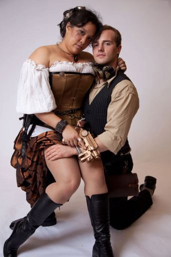 Authors Piper J. Drake and Matthew J. Drake in steampunk looks
